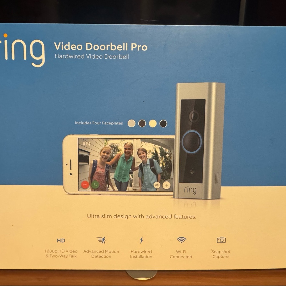 New in box Ring Video Doorbell Pro with Silver and Blue Accents
